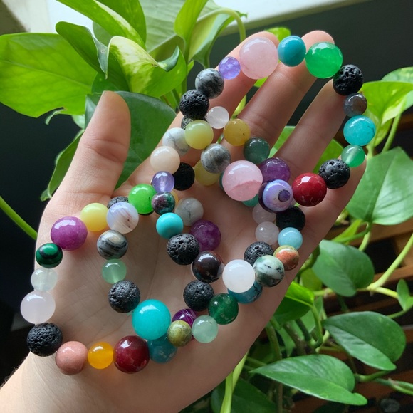 Jewelry - Set of 4 mixed healing stone and lava bracelets